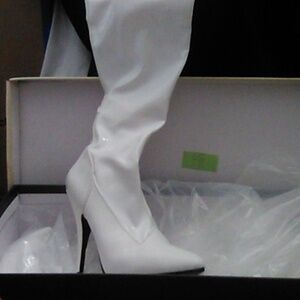 Pleaser 8 white thigh high boots